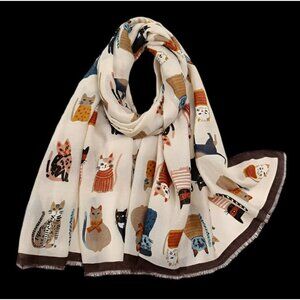 Many Cats Print Scarf Polyester Fiber Fashion Lightweight